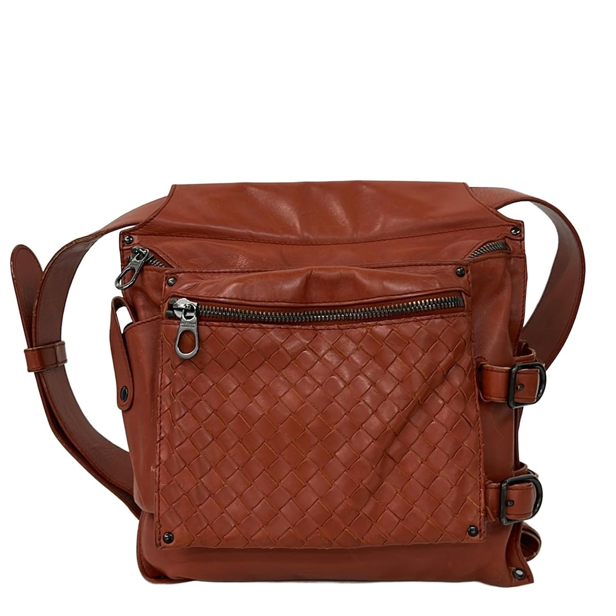【中古】BOTTEGA VENETA(ボッテガヴェネタ) イントレチャート ウエストポーチ ブラウン レザー
