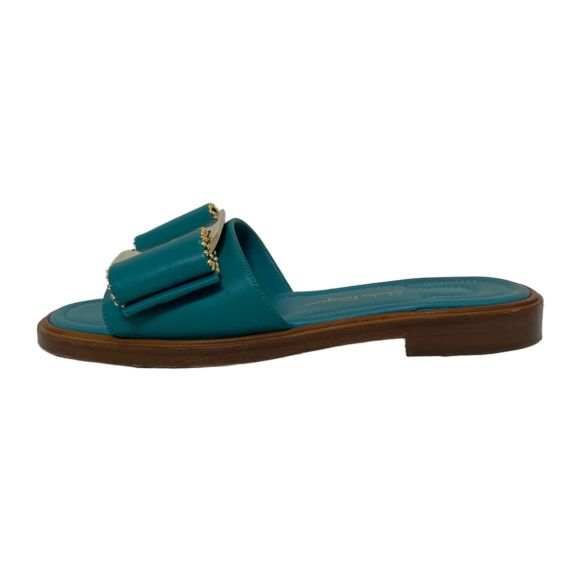 【中古】FERRAGAMO/SalvatoreFerragamo(サルバトーレフェラガモ) サンダル ヴァラ ブルーグリーン×ゴールド レザー