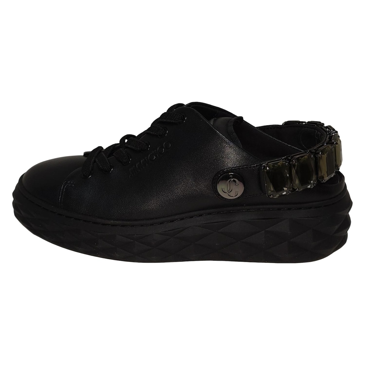 【新着】【中古】JIMMY CHOO(ジミーチュウ) ダイヤモンド スリング サンダル クリスタルストラップ付き/スリッポンスニーカー/インソール取外し可 黒 レザー