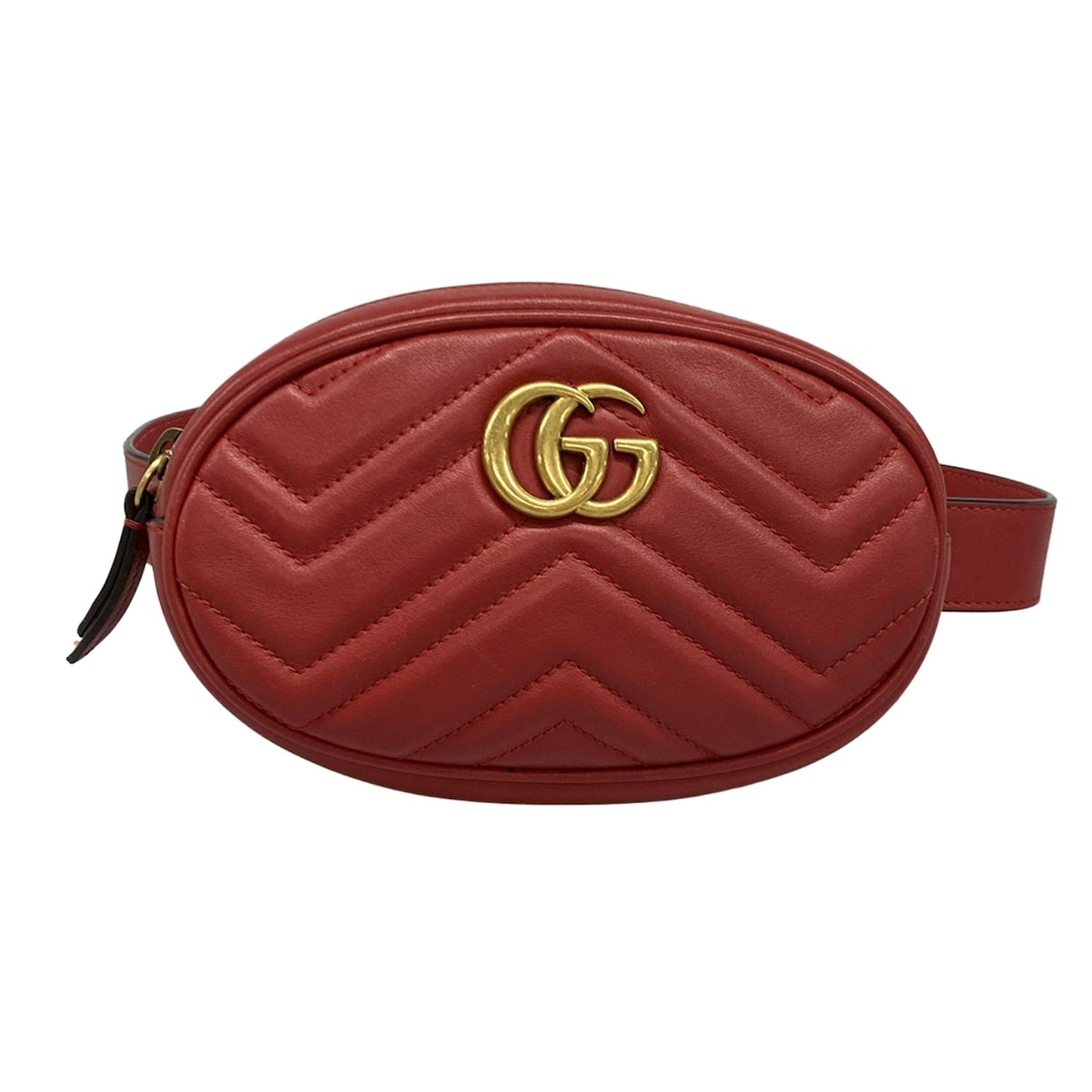 【新着】【中古】GUCCI(グッチ) GGマーモント キルティングレザー ベルトバッグ ウエストポーチ レッド レザー
