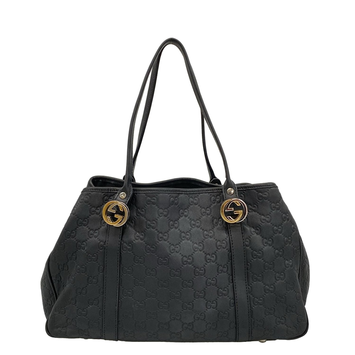 【中古】GUCCI(グッチ) シマライン,GGツインズ トートバッグ 黒 レザー