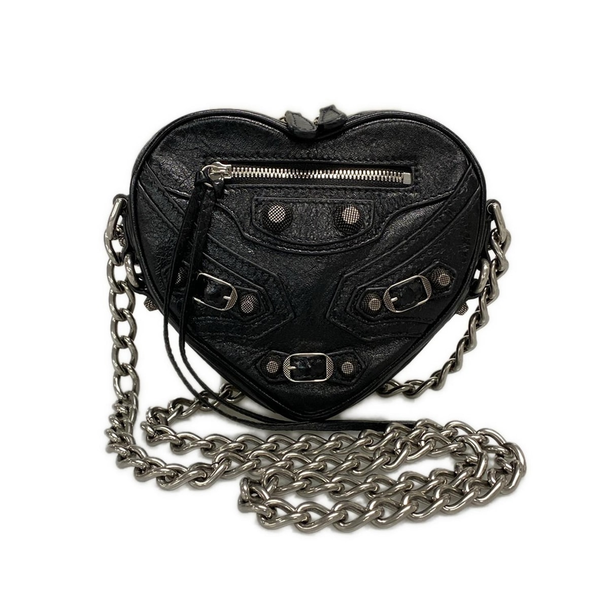 【中古】BALENCIAGA(バレンシアガ) ル カゴール ショルダーバッグ ハート/チェーンショルダー/ミニバッグ 黒 レザー