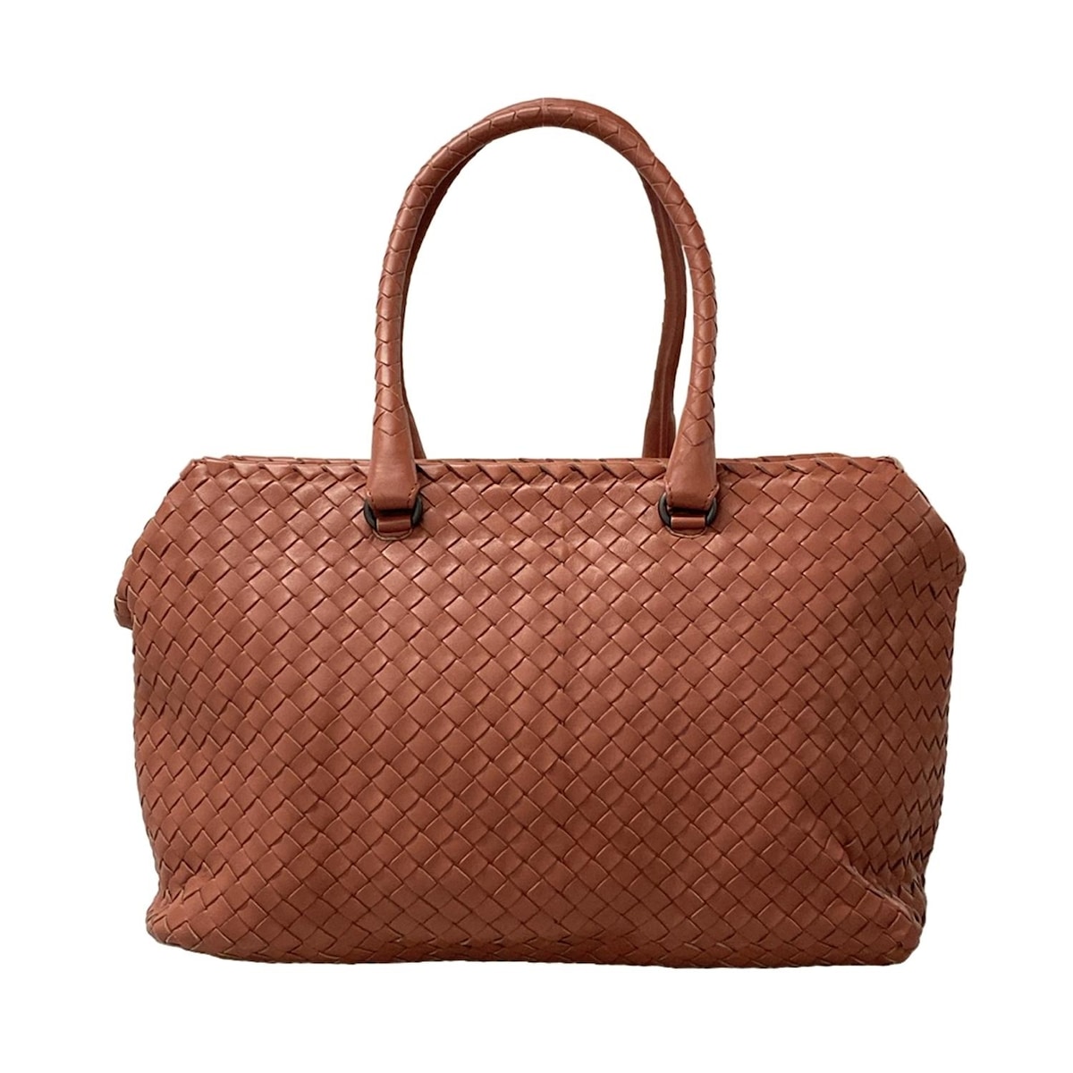 【中古】BOTTEGA VENETA(ボッテガヴェネタ) イントレチャート ハンドバッグ ピンクベージュ レザー