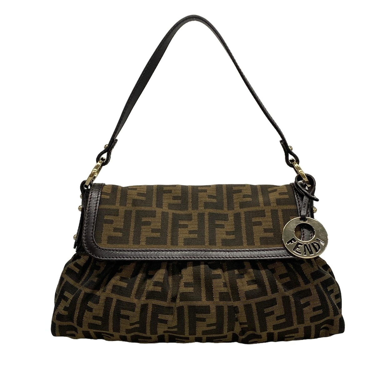 【中古】FENDI(フェンディ) シェフバッグ,ズッカ柄 ハンドバッグ ブラウン×黒×ダークブラウン レザー