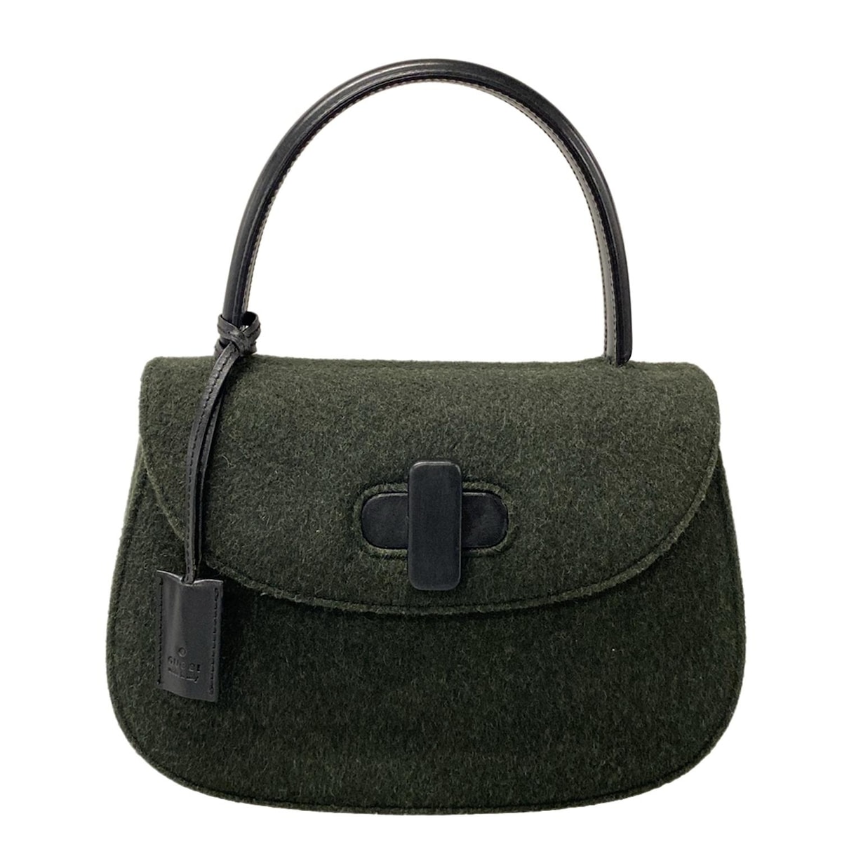 【中古】GUCCI(グッチ) ハンドバッグ ダークグリーン×黒 ウール、レザー