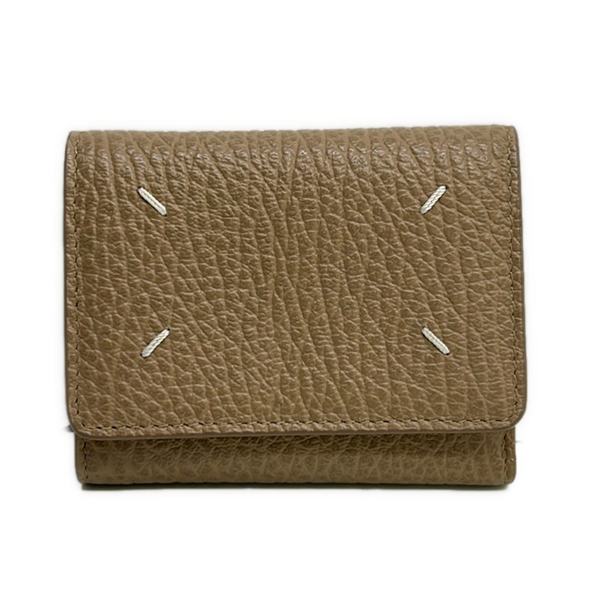 【中古】Maison Margiela(メゾンマルジェラ) ZIP COMPACT TRI FOLD WALLET(ジップ パウダーコンパクト 取り組み フォールド ウォレット) 3つ折り紙入れ ベージュ なめし革