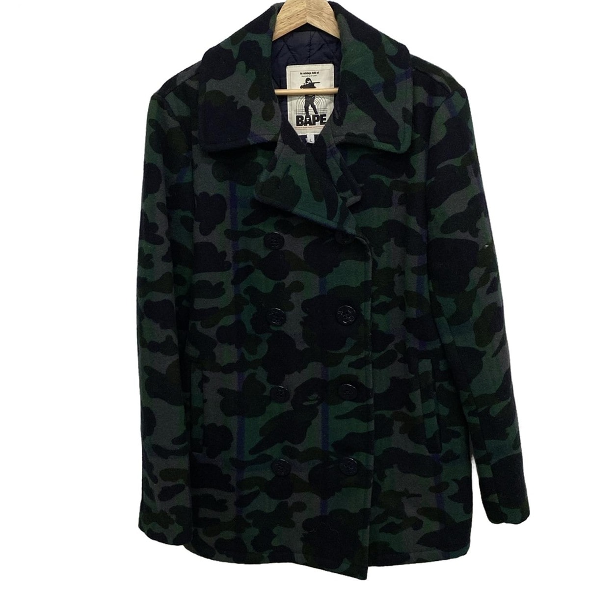 【新着】【中古】BAPE(ベイプ) Pコート 長袖/迷彩柄/秋/冬 グリーン×ダークグレー×マルチ