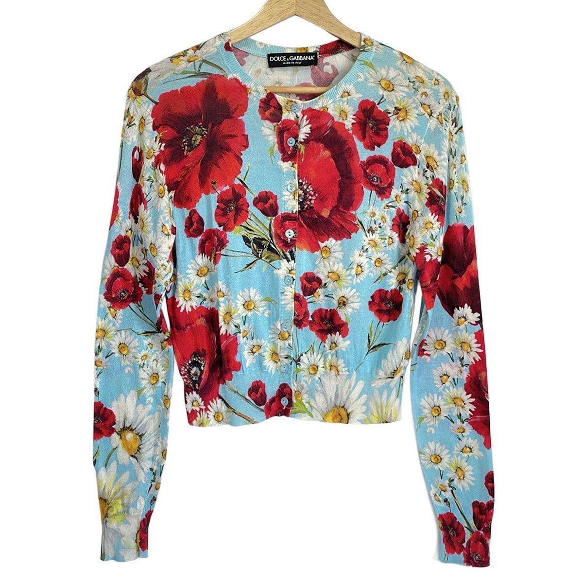【新着】【中古】DOLCE&GABBANA(ドルチェアンドガッバーナ) カーディガン 長袖/花柄 ライトブルー×レッド×マルチ