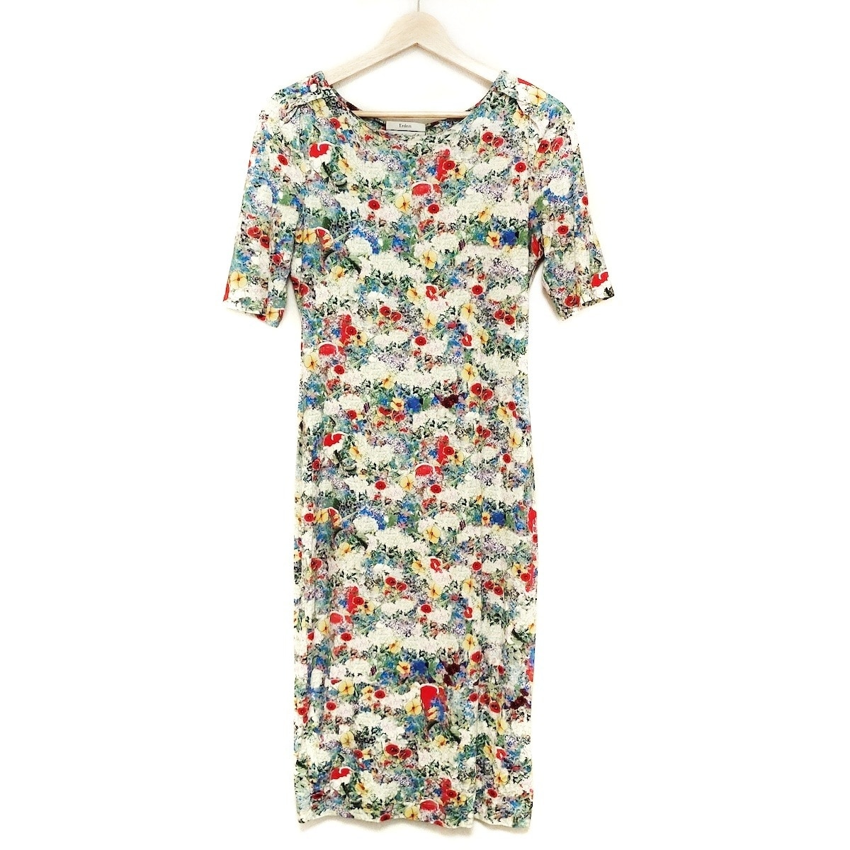 【新着】【中古】ERDEM(アーデム) ワンピース クルーネック/半袖/ロング/花柄 グリーン×レッド×マルチ
