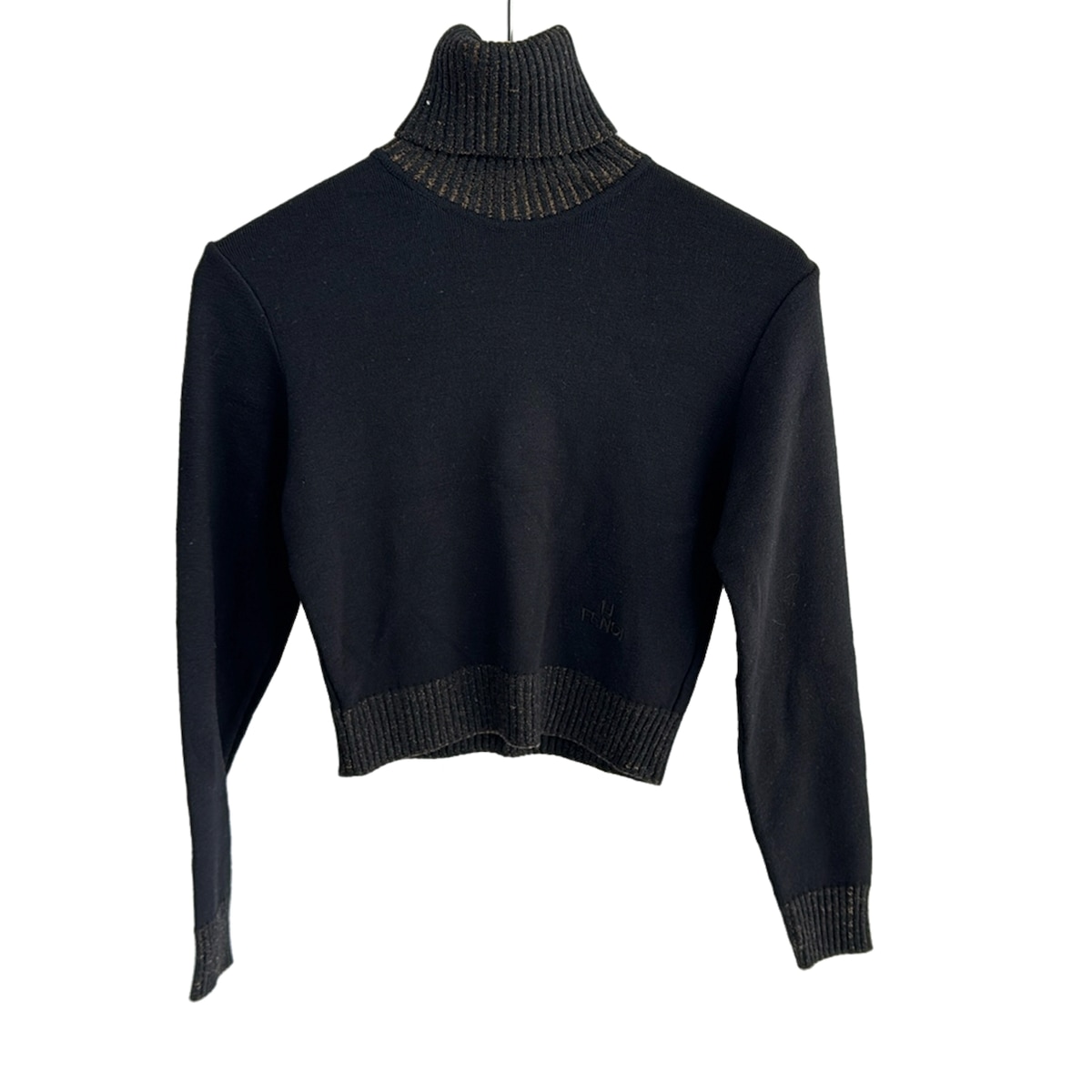 【新着】【中古】FENDI(フェンディ) 長袖カットソー ハイネック/ショート丈 黒×ライトブルー