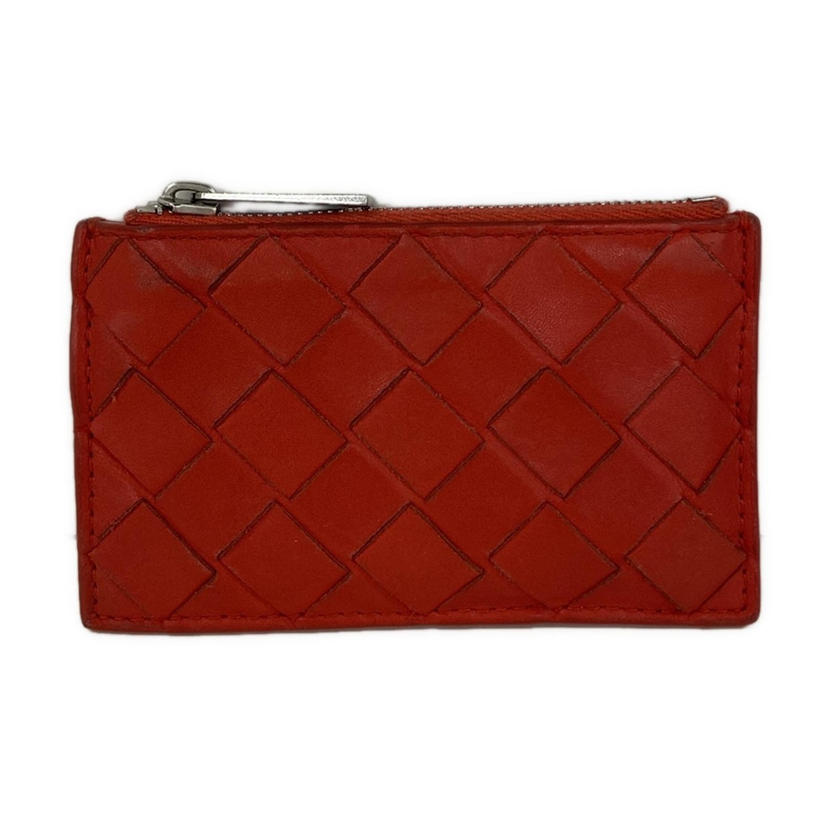 【新着】【中古】BOTTEGA VENETA(ボッテガヴェネタ) イントレチャート コインケース キーリング付き レッド レザー