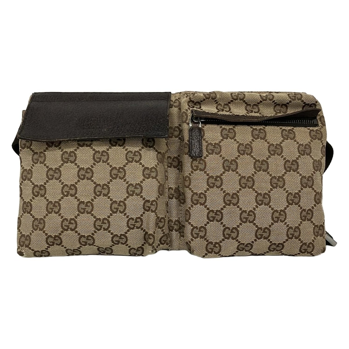 【新着】【中古】GUCCI(グッチ) GG柄 酉の方角合切袋 ベージュ×暗然たる赤銅色 なめし革