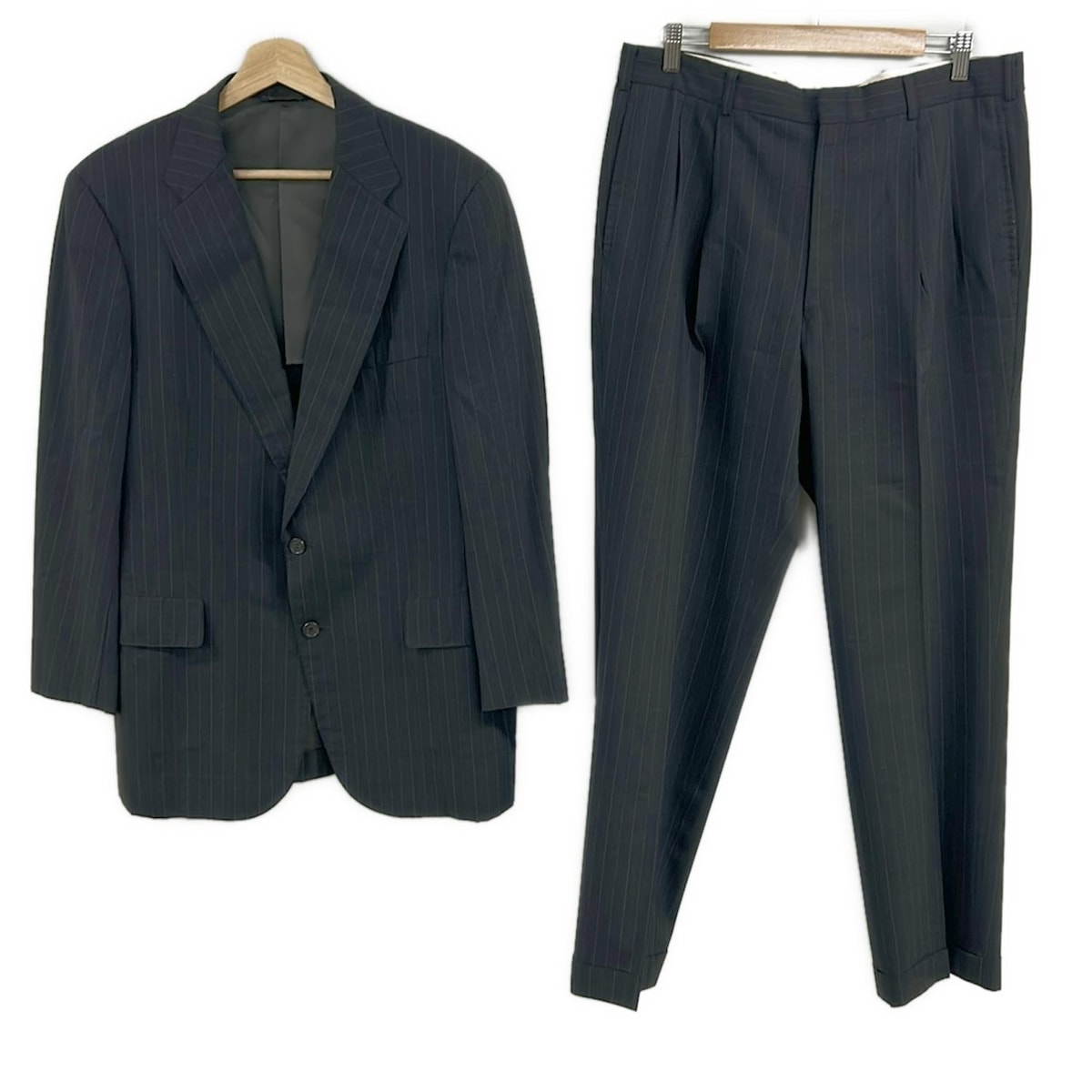 【中古】BrooksBrothers(ブルックスブラザーズ) シングルスーツ ストライプ/肩パッド ダークグレー×ライトグレー