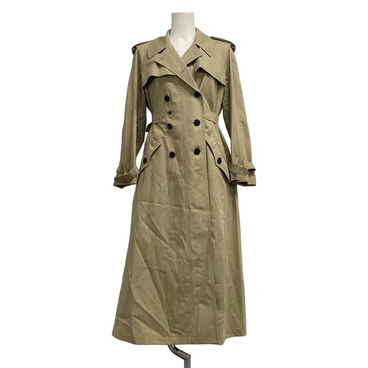 【中古】DIOR/ChristianDior(クリスチャンディオール/ディオール) トレンチコート 長袖/刺しゅう/ビー(蜂)/春/秋 ベージュ 綿織物 レディースファッション-コート・ジャケット