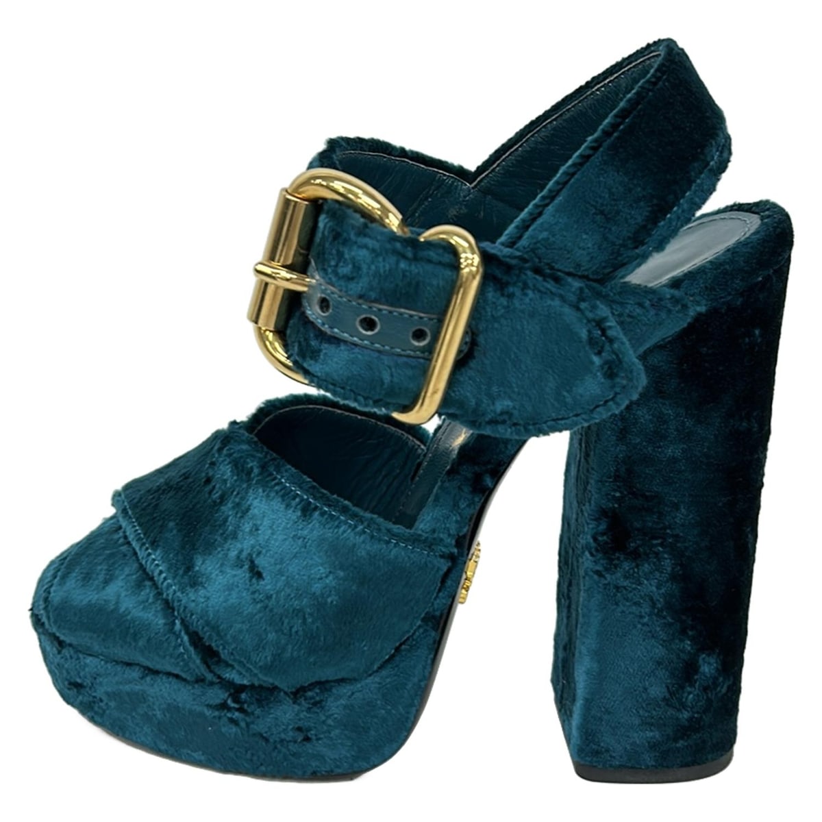 【新着】【中古】PRADA(プラダ) サンダル チャンキーヒール ライトブルー