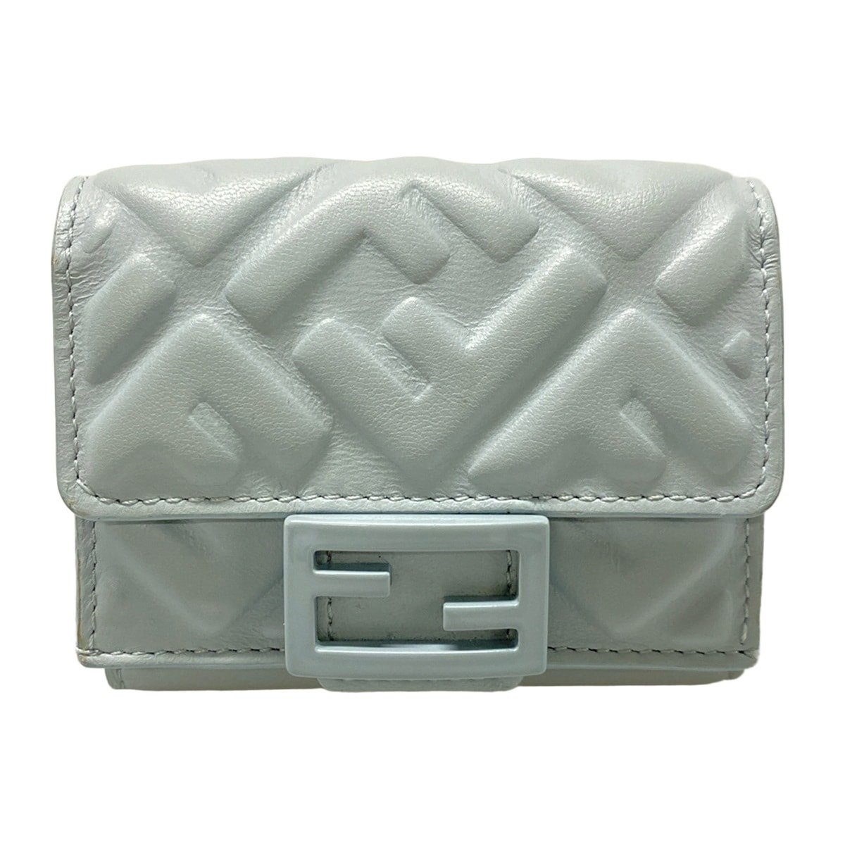 【新着】【中古】FENDI(フェンディ) バゲット,マイクロ トリフォールド ウォレット 3つ折り財布 ライトグレー レザー