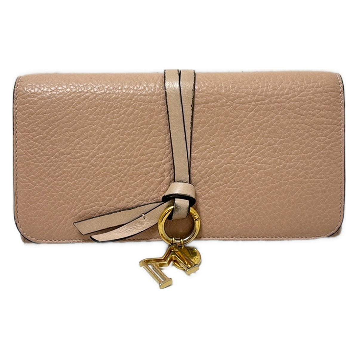 【新着】【中古】Chloe(クロエ) アルファベット ロングウォレット 長財布 ピンクベージュ レザー