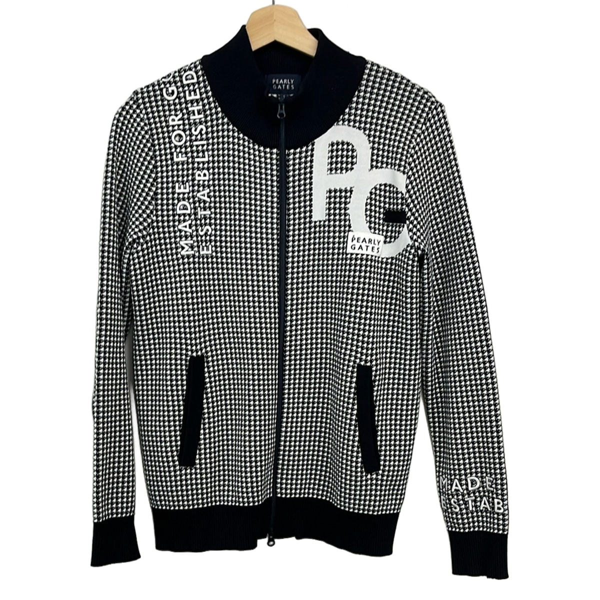 【新着】【中古】PEARLY GATES(パーリーゲイツ) ブルゾン 長袖/ジップアップ/千鳥格子柄/春/秋 ダークネイビー×白