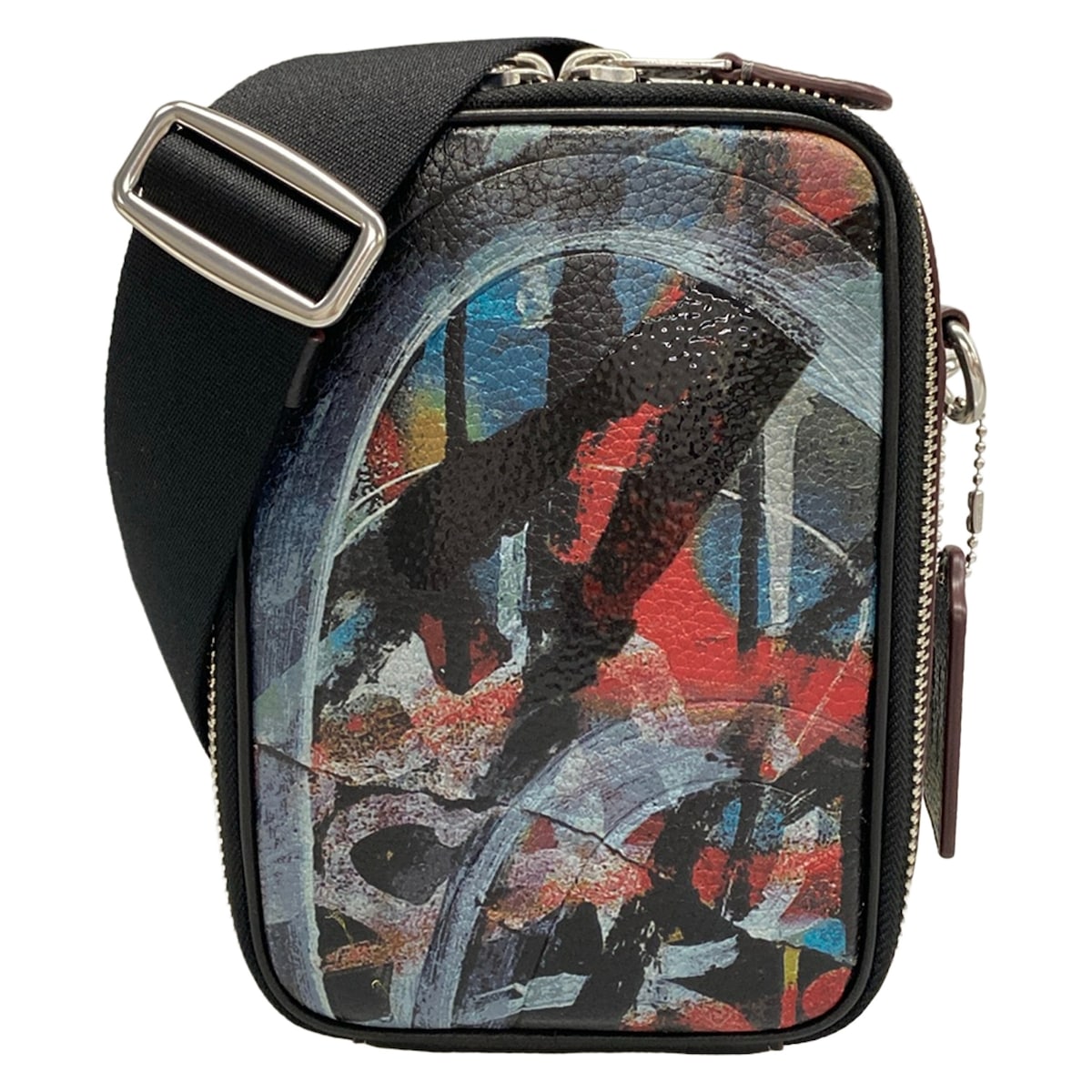 【中古】COACH(コーチ職) スタントン 差し交わす上半身 ショルダーバッグ 黒×ともし火青み×マルチ なめし革