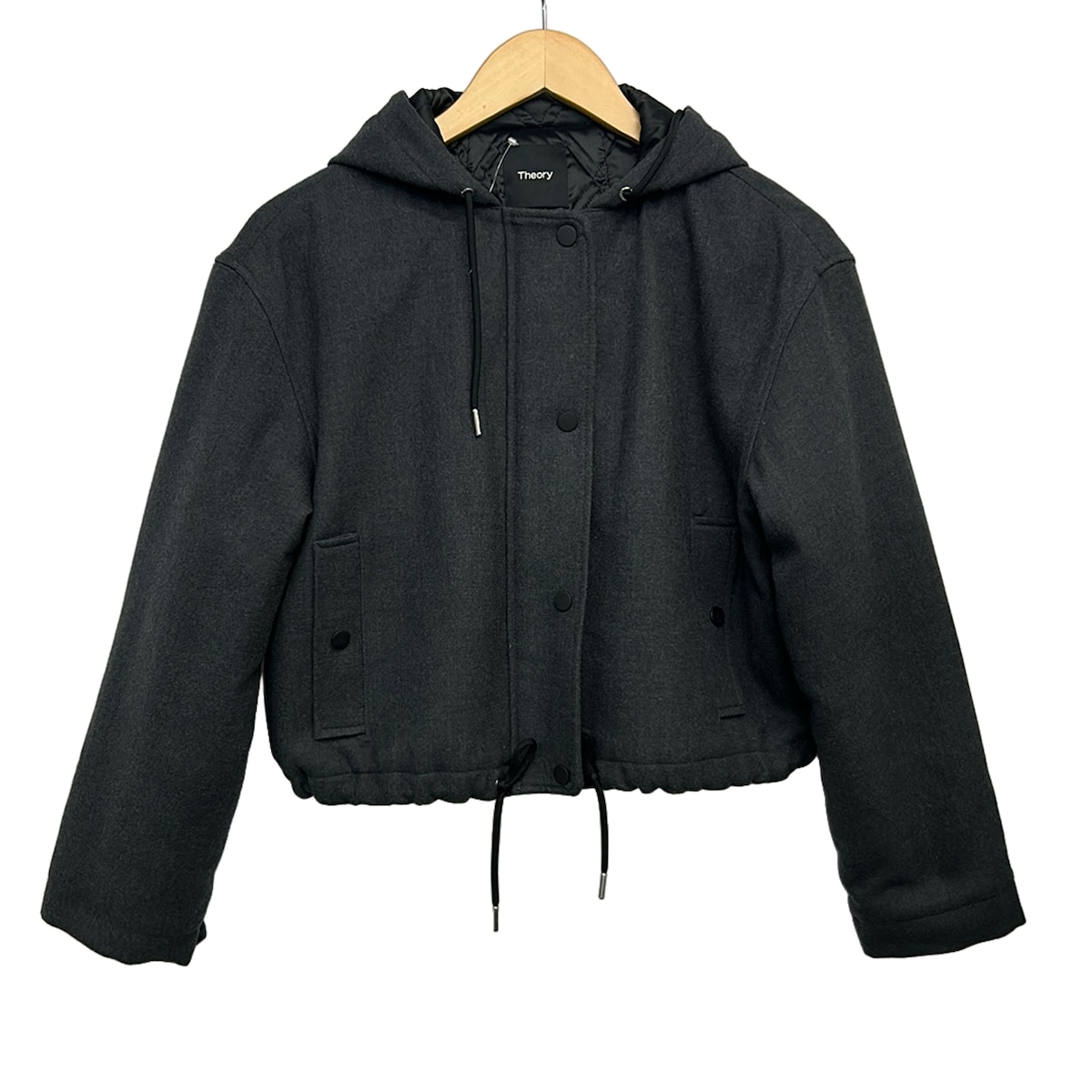 【中古】theory(行動論理) 上衣 長袖/ジップアップ/中綿/ボンネット/冬 暗然たる薄墨色