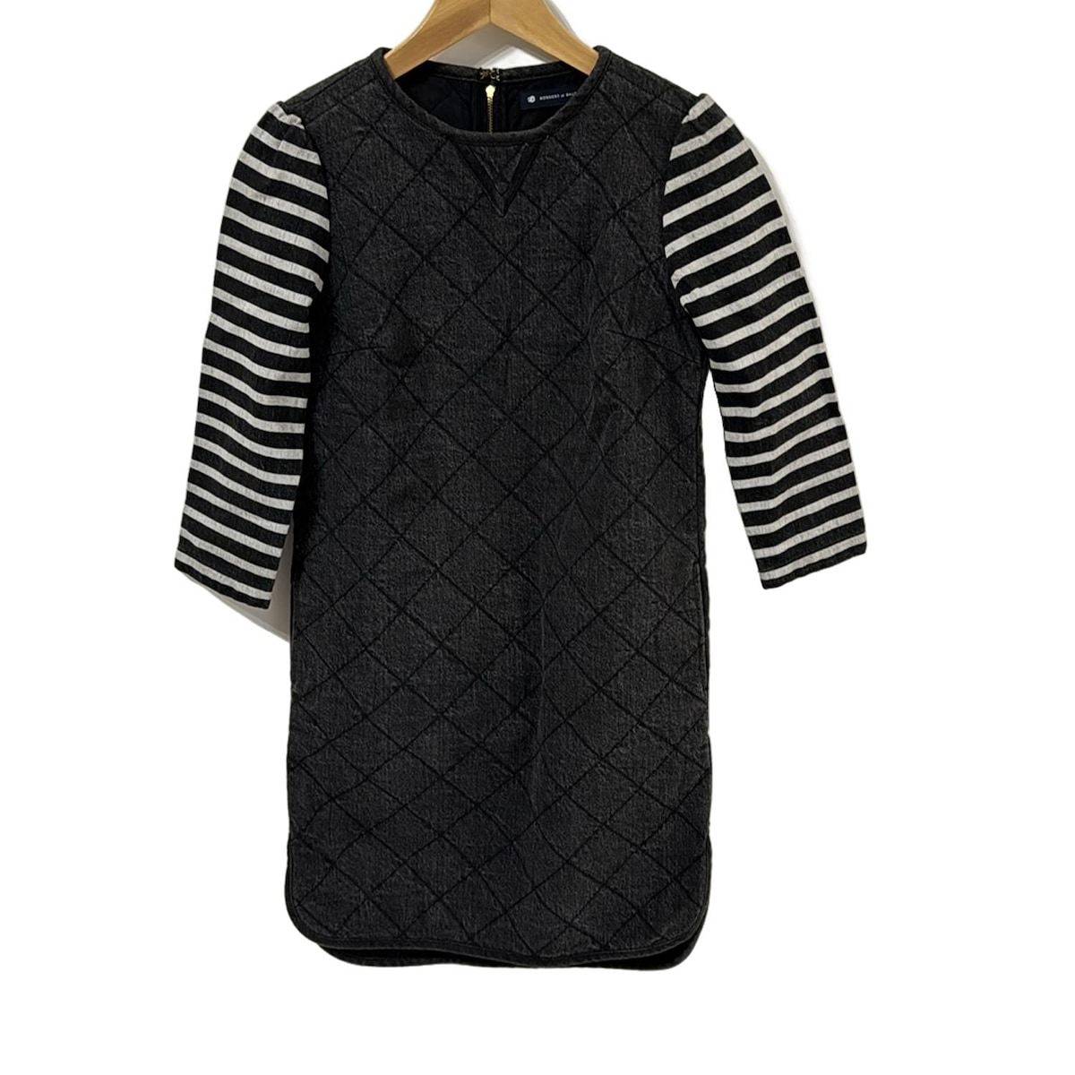 【新着】【中古】BORDERS at BALCONY(ボーダーズアットバルコニー) ワンピース クルーネック/半袖/ロング/ボーダー ダークネイビー×黒×白