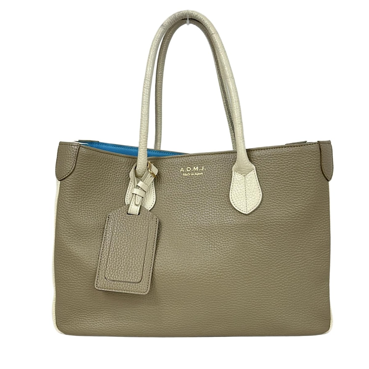 【新着】【中古】AccessoiresDeMademoiselle(ADMJ)(アクセソワ・ドゥ・マドモワゼル) トートバッグ グレーベージュ×白×ライトブルー レザー
