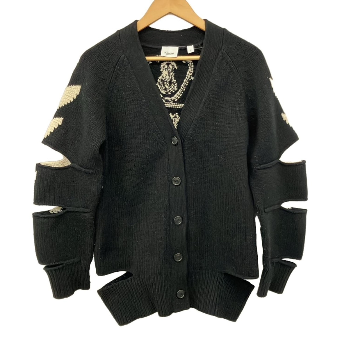 【新着】【中古】BURBERRY LONDON ENGLAND(バーバリーロンドンイングランド) カーディガン 長袖 黒×アイボリー