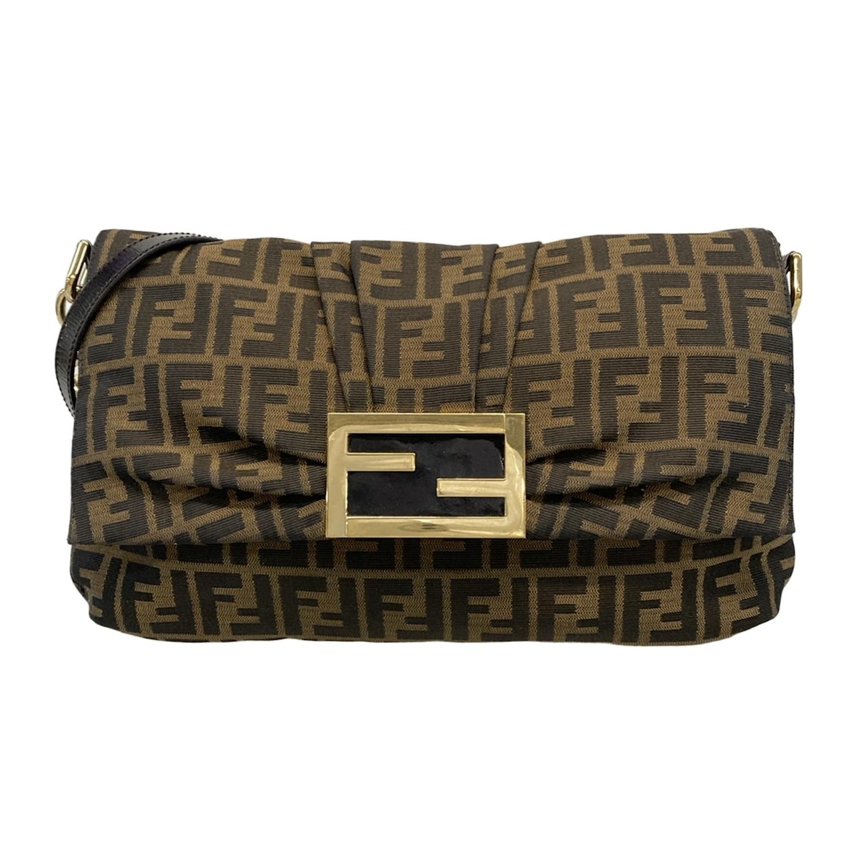 【新着】【中古】FENDI(フェンディ) ズッカ柄 ショルダーバッグ ブラウン×黒 レザー