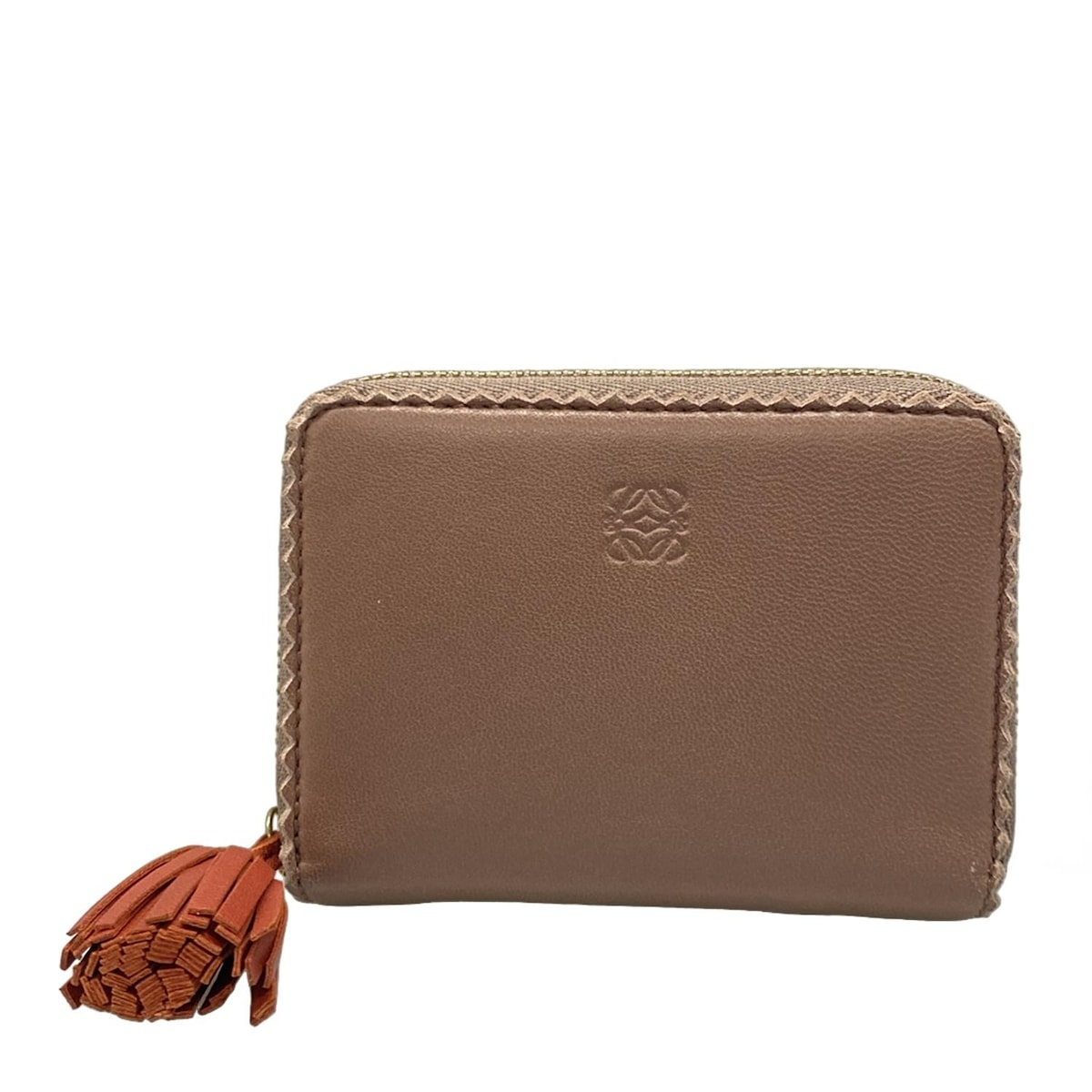 【新着】【中古】LOEWE(ロエベ) カードケース タッセル/ラウンドファスナー ライトブラウン レザー