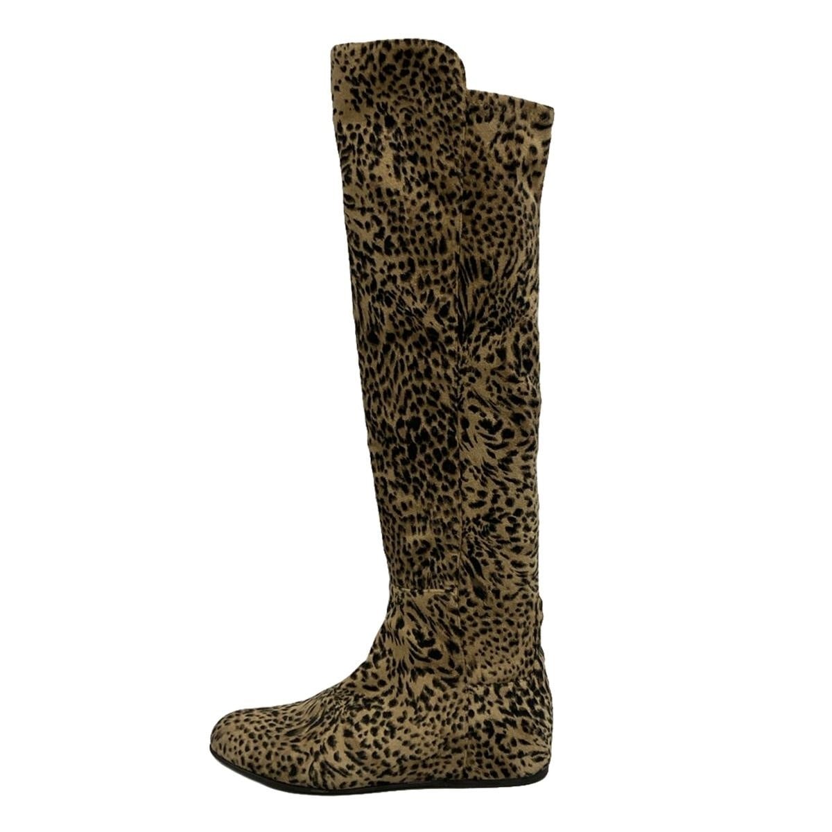【中古】STUART WEITZMAN(スチュアートワイツマン) ロングブーツ 豹柄 ベージュ×黒×赤銅色