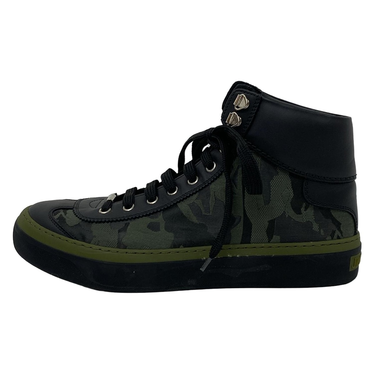 【新着】【中古】JIMMY CHOO(ジミーチュウ) スニーカー インソール取外し可/ハイカット/迷彩柄 カーキ×黒 レザー