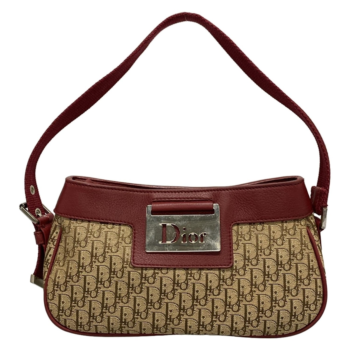 【中古】DIOR/ChristianDior(ディオール/クリスチャンディオール) ストリートシック,トロッター ハンドバッグ ダークブラウン×ベージュ×レッド レザー