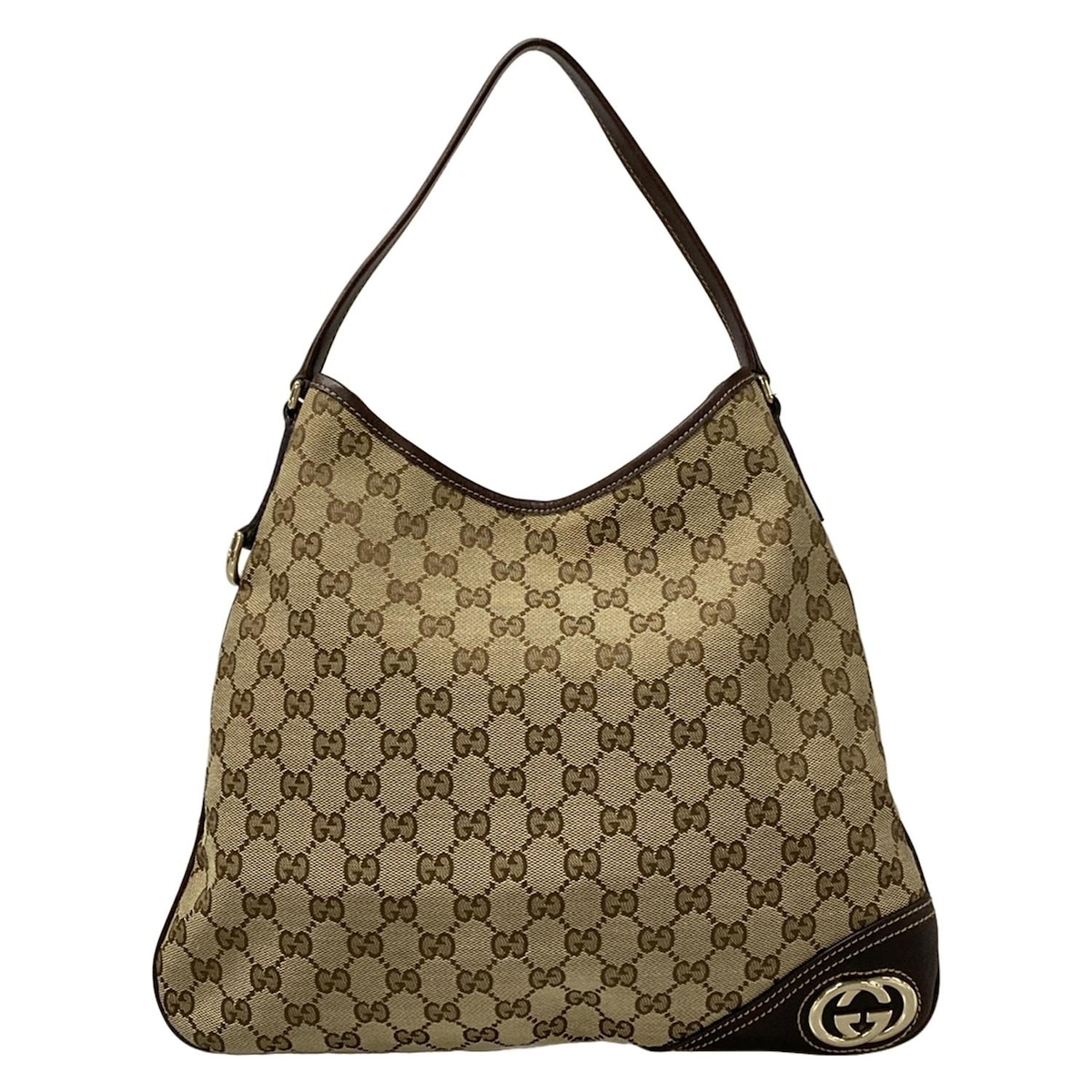 【中古】GUCCI(グッチ) GG柄/ニューブリット ショルダーバッグ ダークブラウン×ベージュ レザー 41,668円