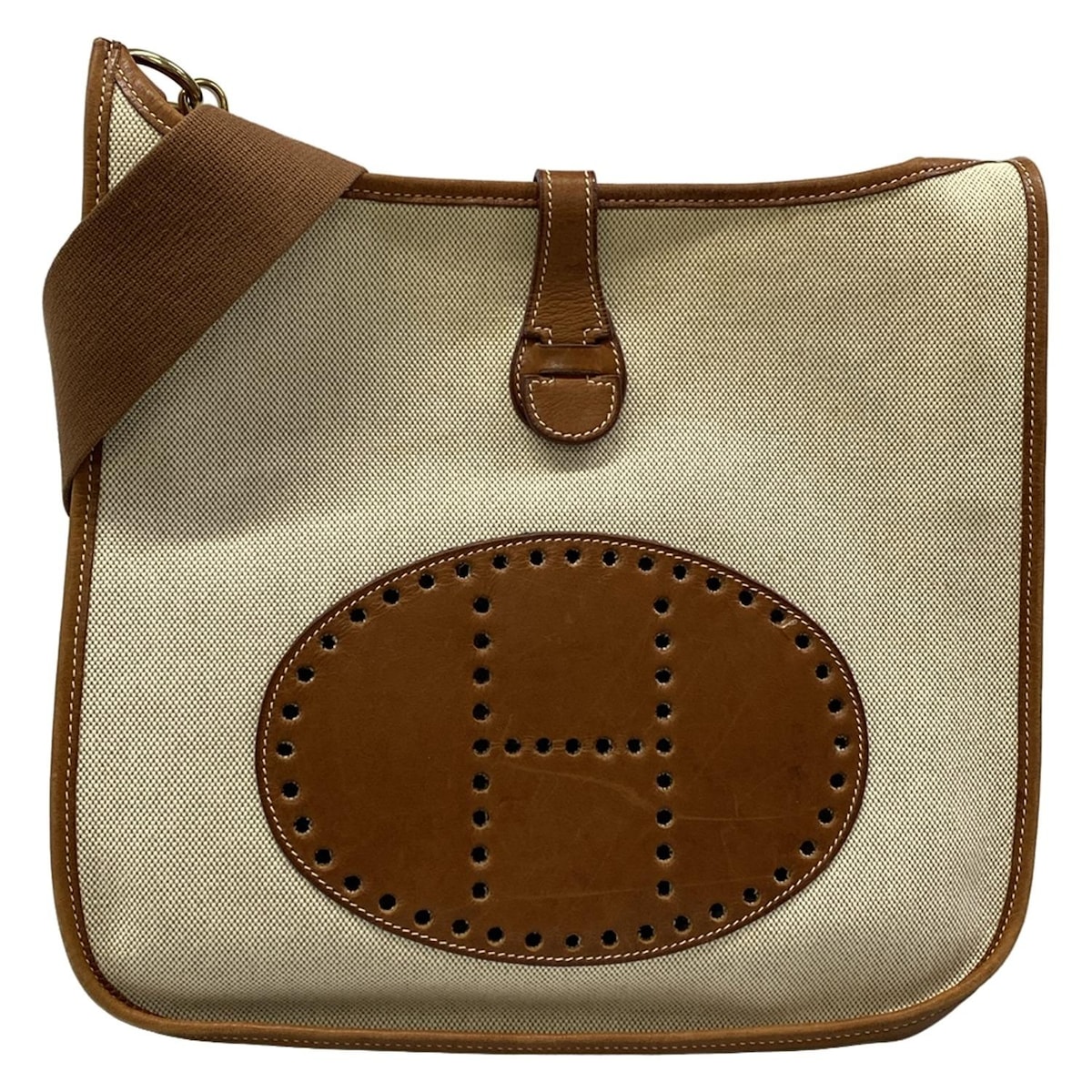 【中古】HERMES(エルメス) エブリンGM ショルダーバッグ ゴールド金具 アイボリー×ブラウン レザー