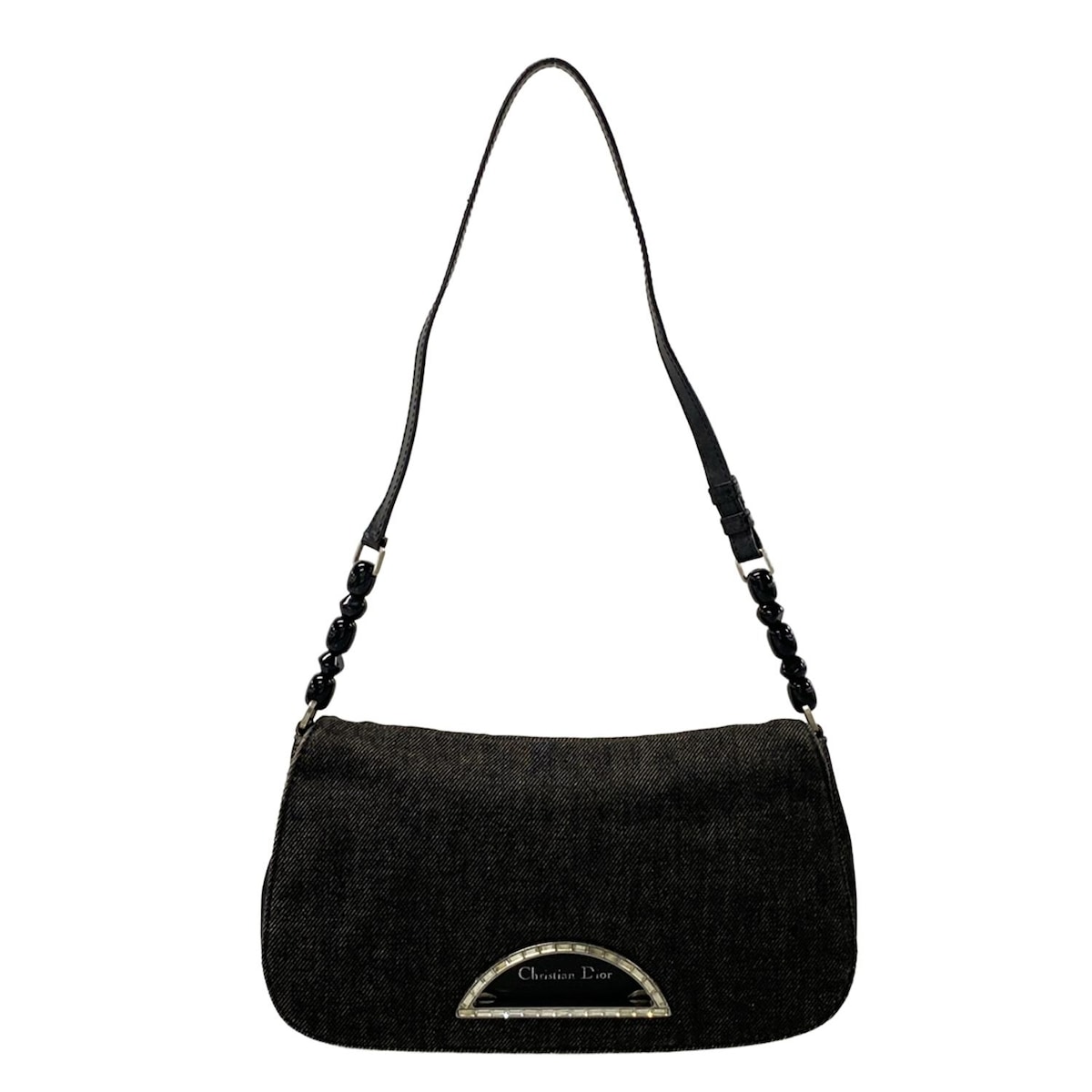 【中古】DIOR/ChristianDior(ディオール/クリスチャンディオール) マリスパール ショルダーバッグ ラインストーン 黒 レザー
