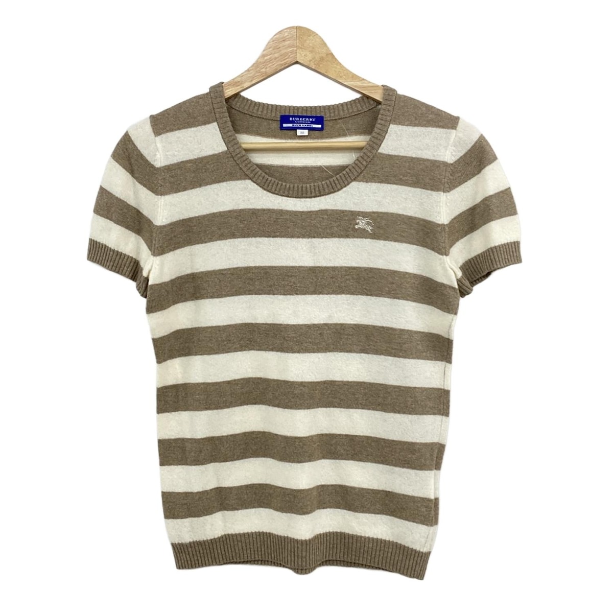 【新着】【中古】Burberry Blue Label(バーバリーブルーレーベル) 半袖セーター クルーネック/カシミヤ混/ボーダー ベージュ×アイボリー