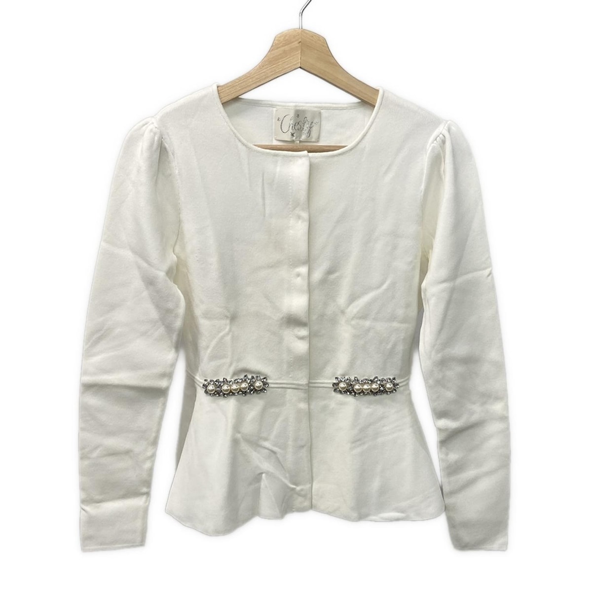 【中古】Chesty(チェスティ) カーディガン 長袖/パール/ビジュー/ペプラム 白