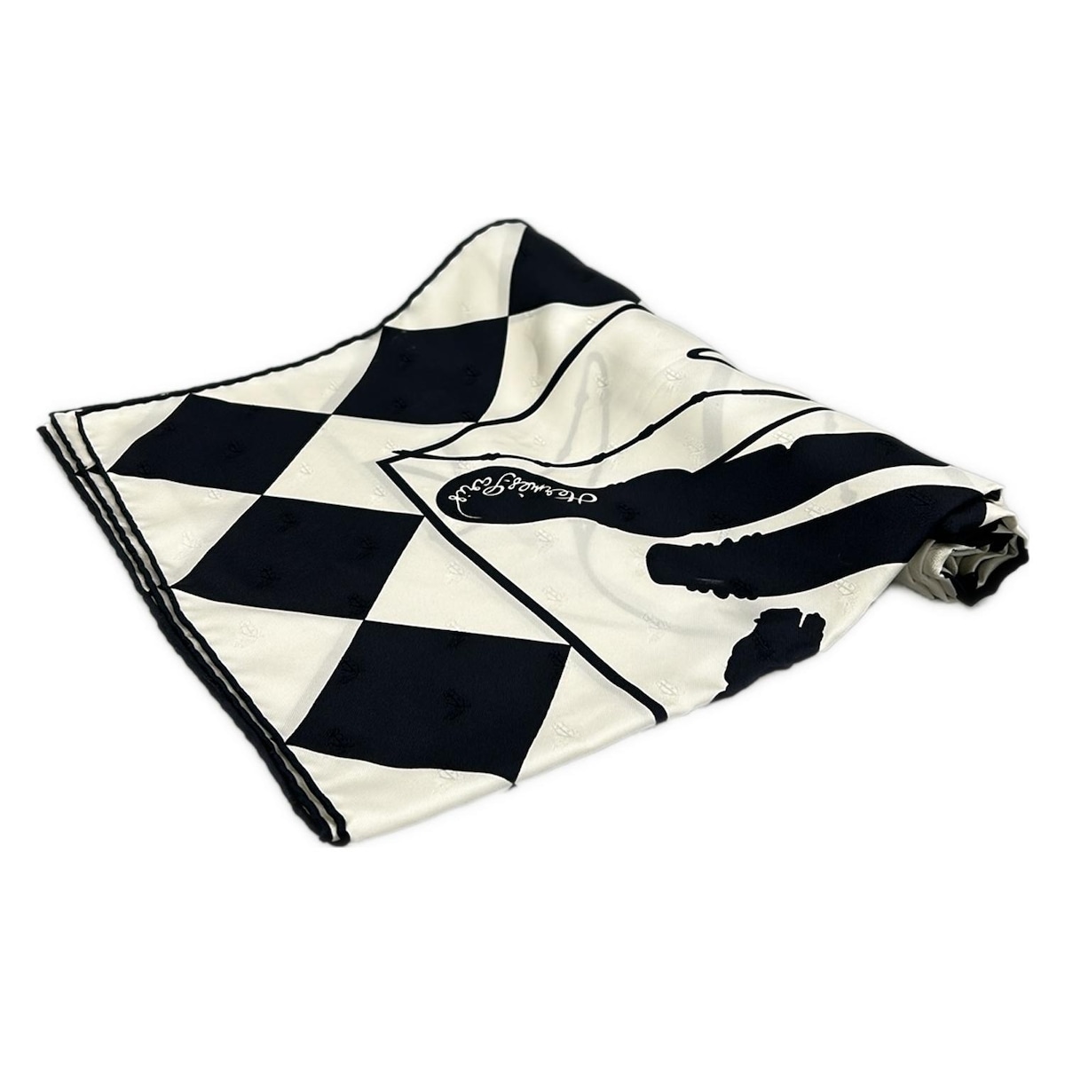 【新着】【中古】HERMES(エルメス) カレ140 スカーフ Fouets et Badines 白×ダークネイビー