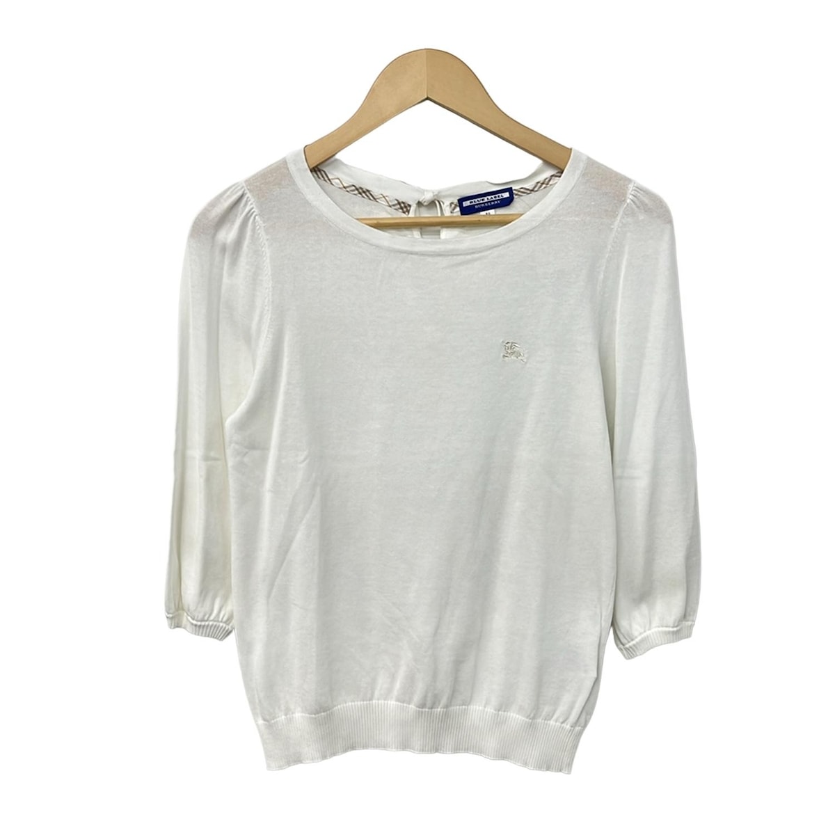 【新着】【中古】Burberry Blue Label(バーバリーブルーレーベル) 七分袖カットソー クルーネック/バックリボン 白