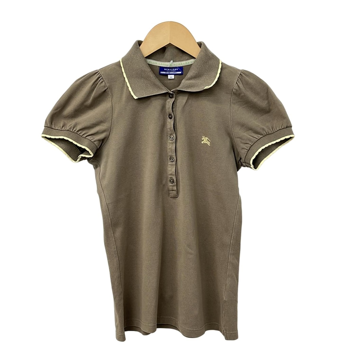 【新着】【中古】Burberry Blue Label(バーバリーブルーレーベル) 半袖ポロシャツ パフスリーブ グレーベージュ×アイボリー