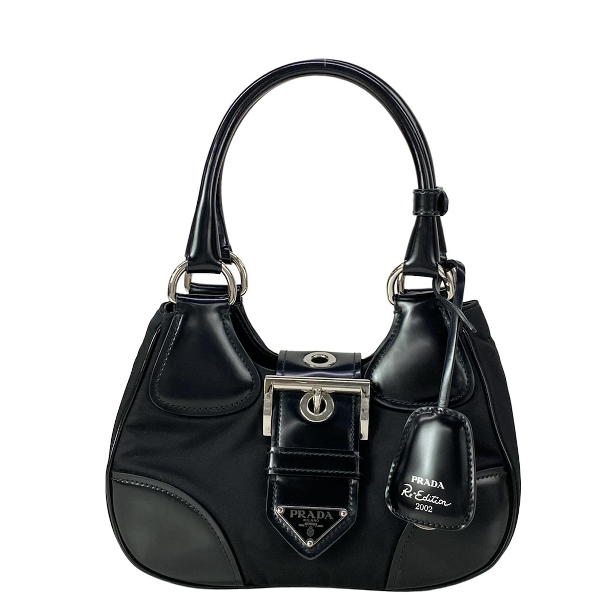 【中古】PRADA(プラダ) ハンドバック Re-Edition 2002 黒 なめし革