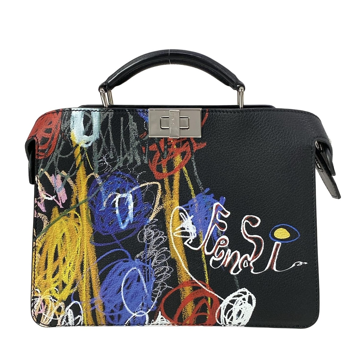 【中古】FENDI(フェンディ) ハンドバック 黒×マルチ なめし革