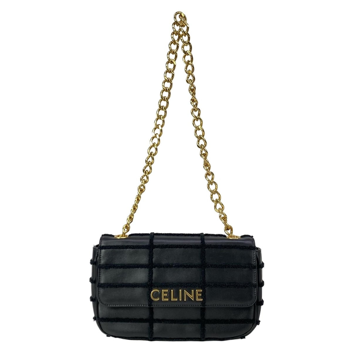 【中古】CELINE(セリーヌ) マトラッセ 白黒 ショルダーバッグ チェーン店肩肉 黒 なめし革