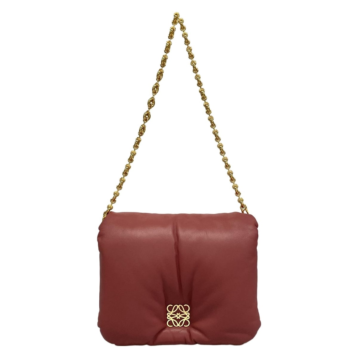 【中古】LOEWE(ロエベ) パ毛革 ゴヤ ショルダーバッグ チェーン店肩先 サクラ色