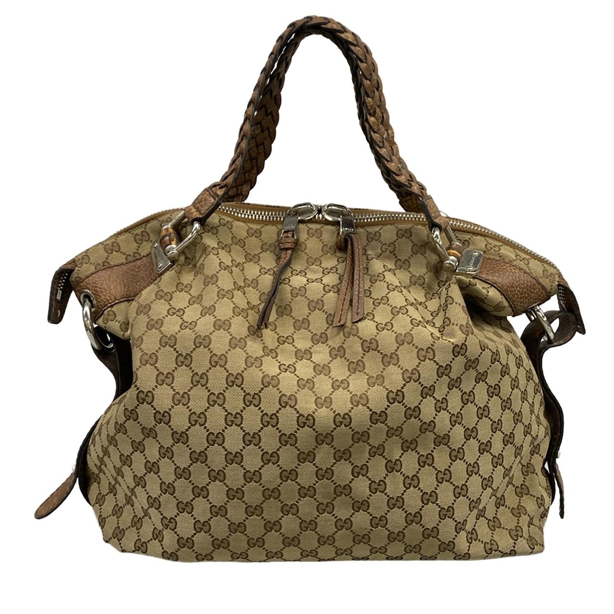 【中古】GUCCI(グッチ) GG柄/バンブー ハンドバッグ ダークブラウン×ベージュ レザー 43,109円