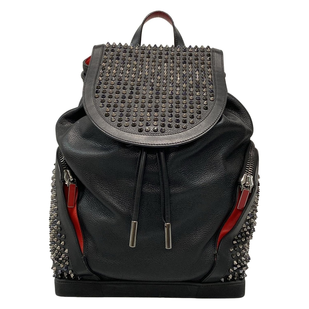 【新着】【中古】CHRISTIAN LOUBOUTIN(クリスチャンルブタン) エクスプローラファンクバックパック リュックサック スタッズ 黒×レッド レザー