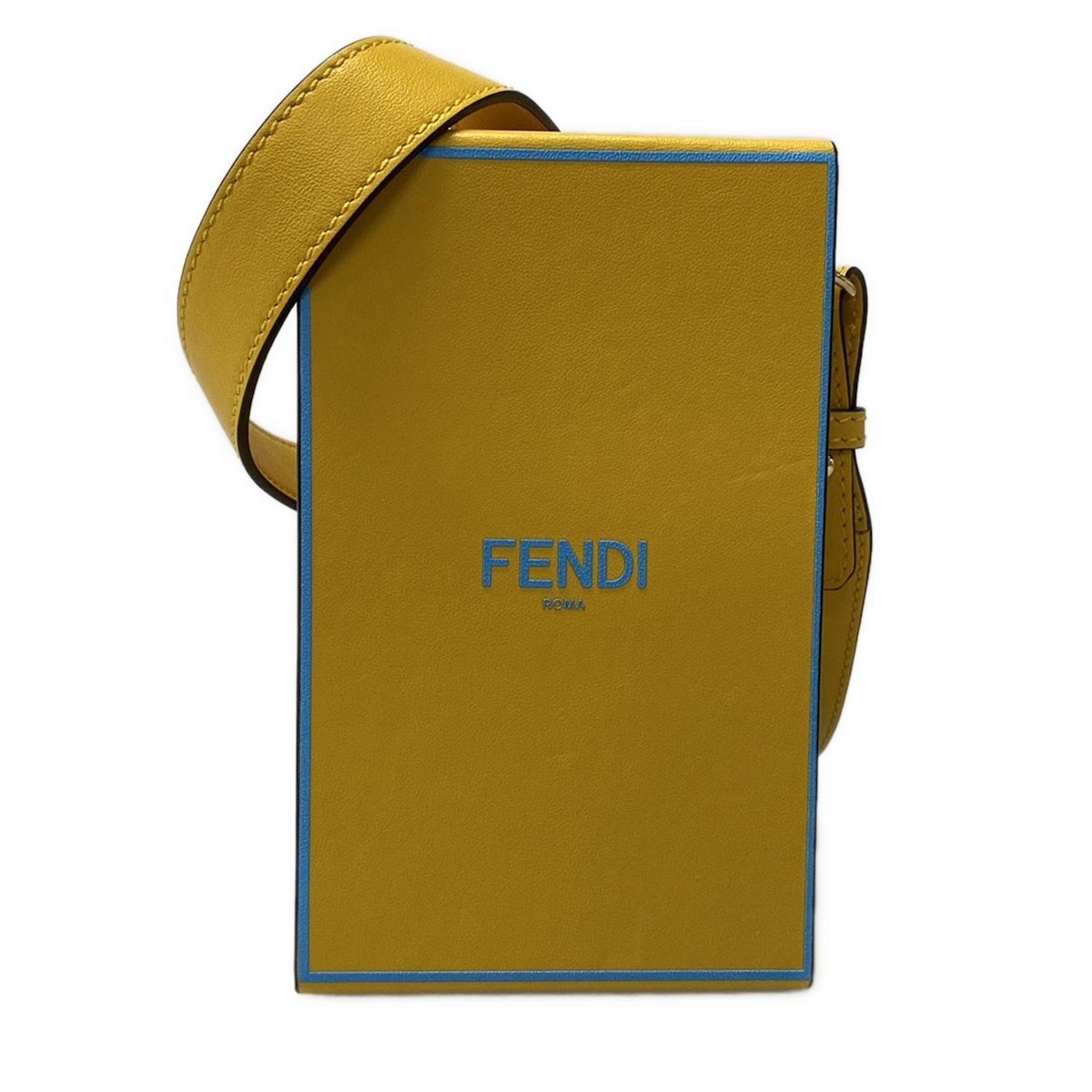 【中古】FENDI(フェンディ) フェンディ 容器に並べる ショルダーバッグ 黄色×ともし火青み なめし革