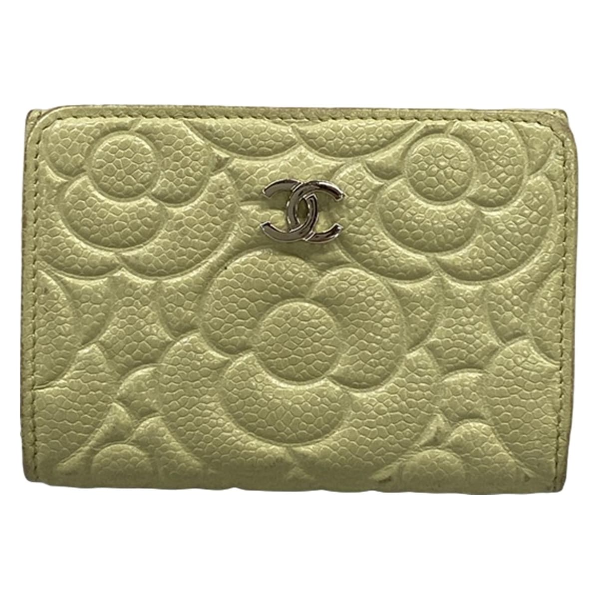 【新着】【中古】CHANEL(シャネル) カメリア 3つ折り財布 ライトグリーン