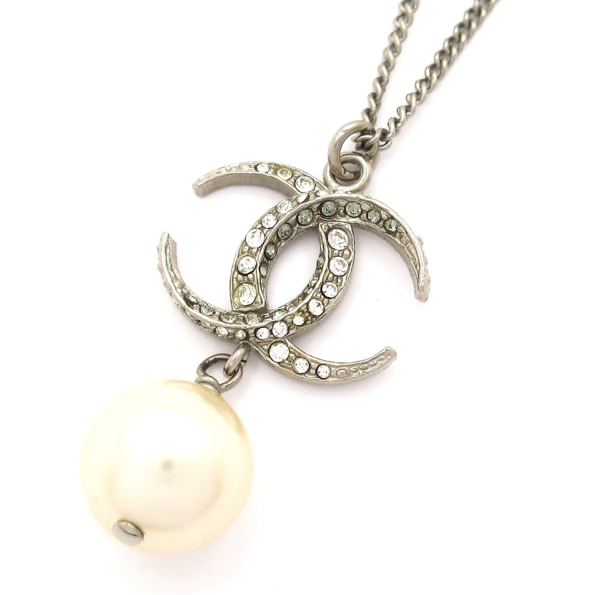【新着】【中古】CHANEL(シャネル) ネックレス シルバー×クリア×アイボリー