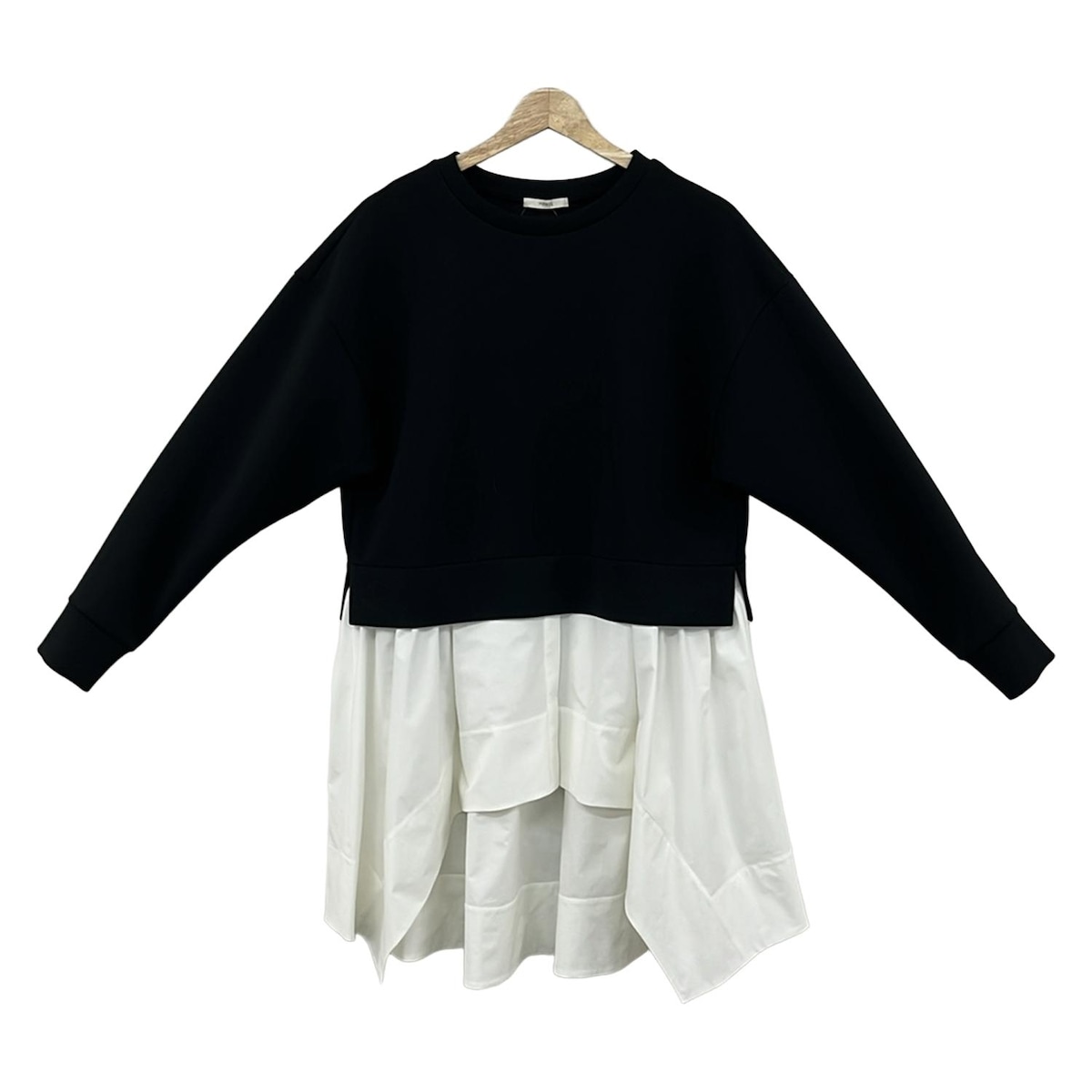【中古】LE PHIL(ルフィル) 長袖カットソー クルーネック/コンビカットソー 黒×白